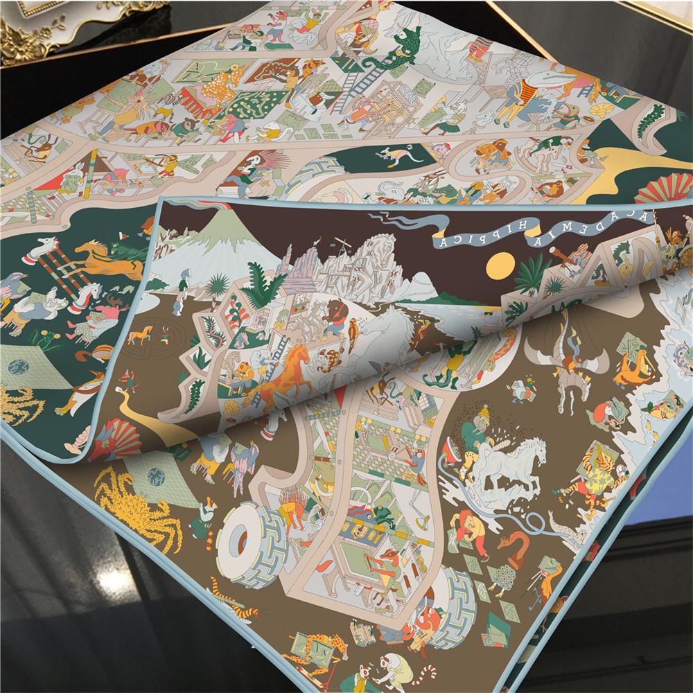 Silk Scarves Wraps Double Printed Twill Silk Scarf Women Shawls Luxury Design Hijabs Fashion Square Curled Shawl 90Cm