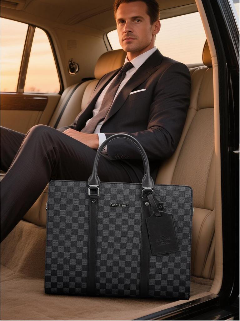 Men's Korean-Style Plaid Business Handbag: Trendy Large-Capacity Shoulder Bag & Briefcase