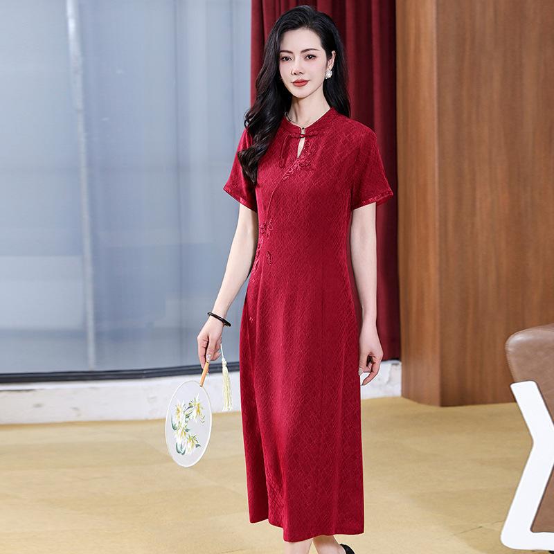 Mulberry silk improved cheongsam wear red wedding dress wedding dress