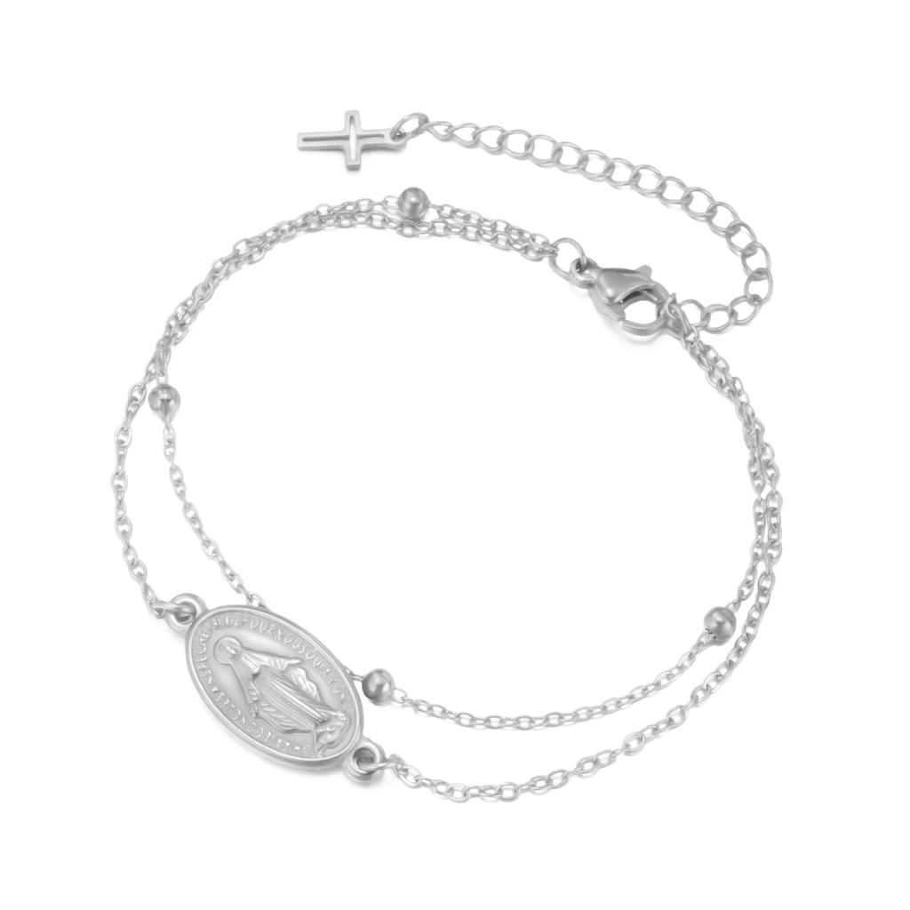 LIKGREAT Virgin Mary Bracelet Cross Pendant for Women Stainless Steel Religious Catholic Amulet Jewelry Gift Adjustable Chain