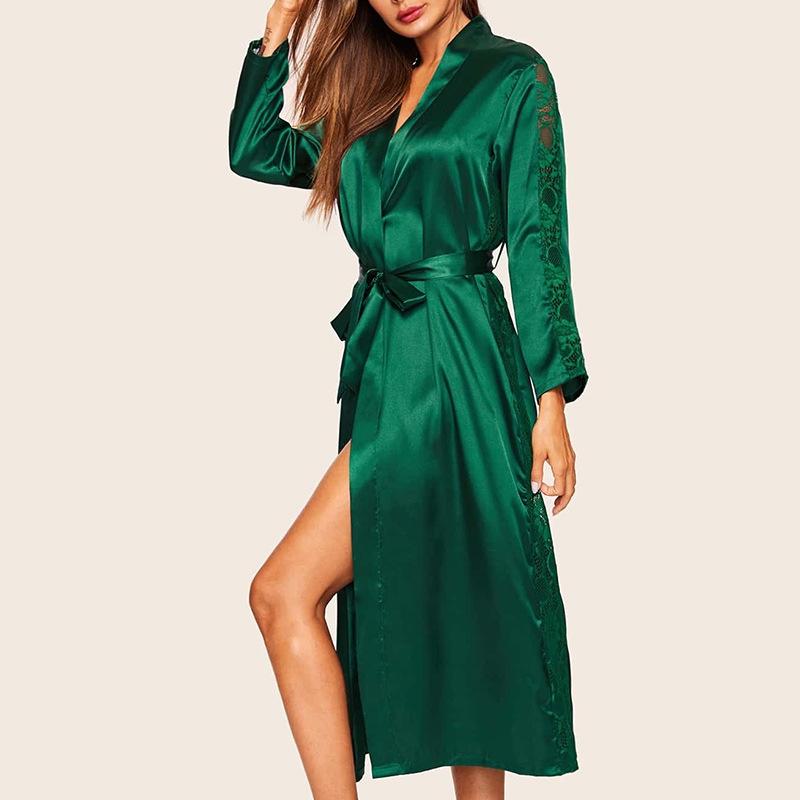 Eisseidenpyjama Damen Sommerpyjama Frühling und Sommer Neue lockere Haushaltskleidung für Damen Frühling und Herbst Bademantel Morgenmantel