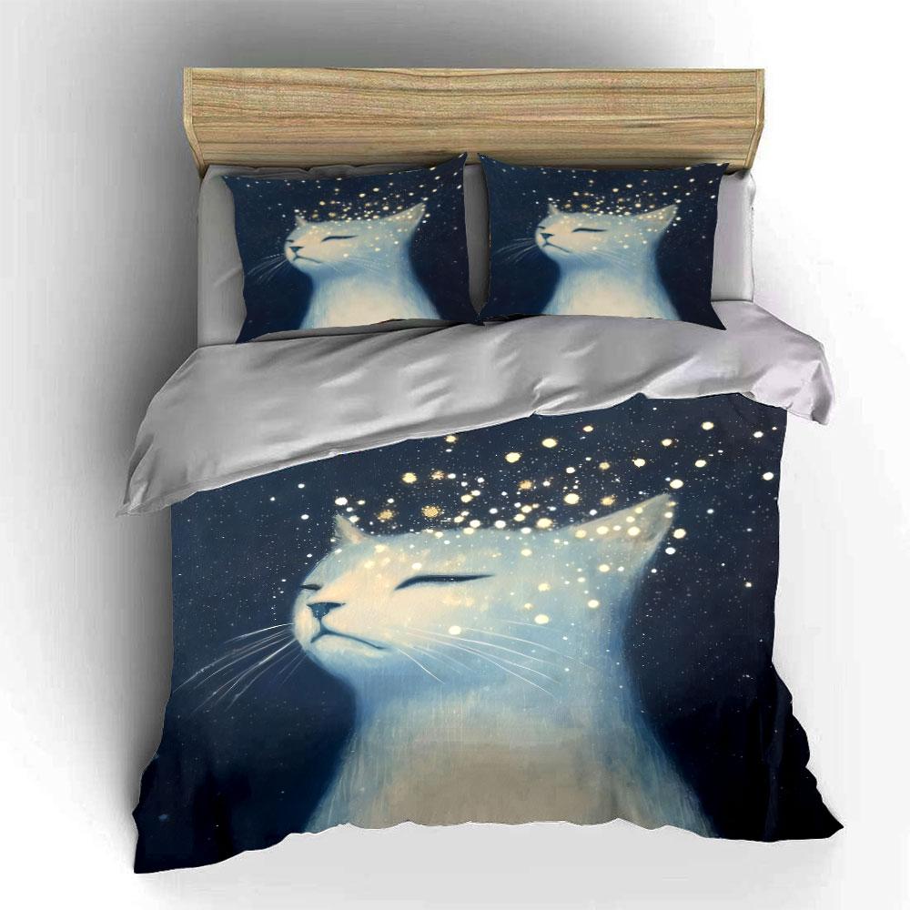 Celestial Cat Art Three-Piece Set Soft Comfortable Duvet Cover Bedding Set Included 1*Duvet Cover & 2*Pillowcases, Gift