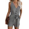 Women's Solid Color V-Neck Bow Jumpsuit - Summer 2025 Casual Capris