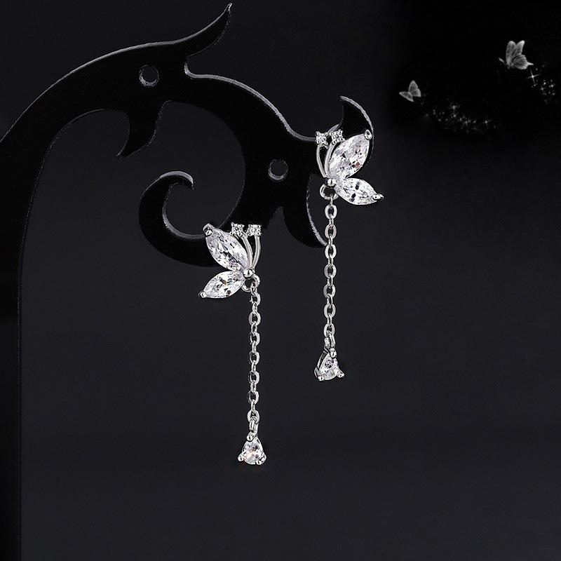 925 Sterling Silver Butterfly Tassel Earrings for Women - Elegant Summer Studs