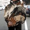 Men Plus Size Green Brown White Tie Dye Printed Long Sleeve Drawstring Hoodie Kangaroo Pocket Pullover