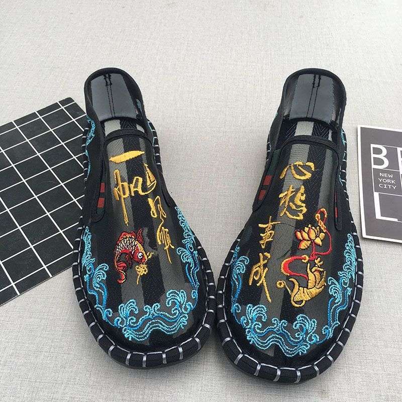 Old North Handmade Cloth Shoes Social People Hollow Mesh Shoes Air Conditioning Shoes Lazy Pervert Embroidery Face Mesh Sandals
