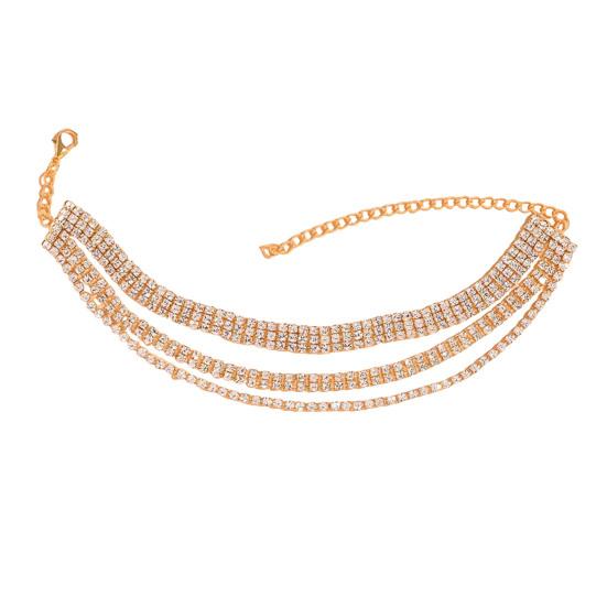 Women Beach Anklet, Sparkling Three-Layer Rhinestone Anklet, Adjustable Fit Sandal Anklet for Summer