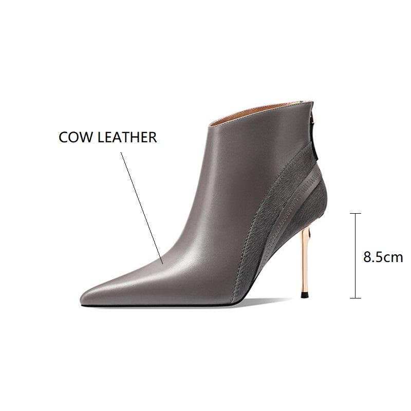 Moda 2025 Invierno Nuevas Botas de Moda Empalmadas Botas de Mujer Botas de Punta para Mujer Zapatos de Cuero Genuino Zapatos De Mujer Tacones Altos