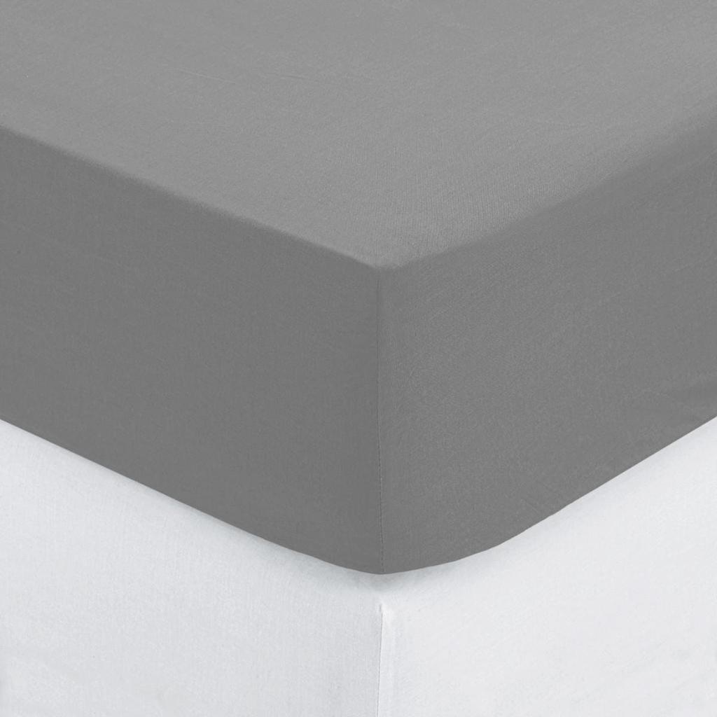 Fitted Sheet 160 X 200 Cm With 30 Cm Overlap, Cotton, Gray