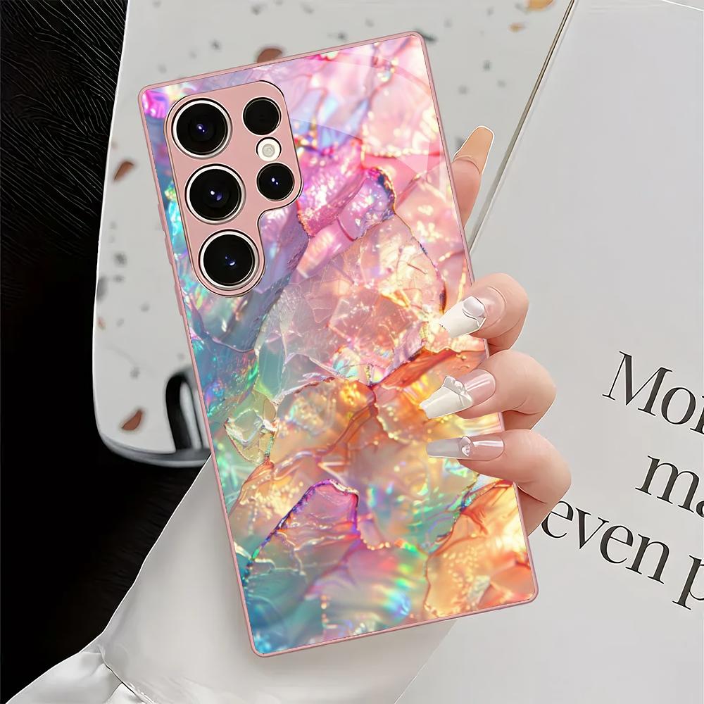 Farbige strukturierte Muster Glas Handyhülle geeignet für Samsung Galaxy S26 S25 S24 S23 S22 S20 FE/Ultra/Plus stoßfeste Rückabdeckung