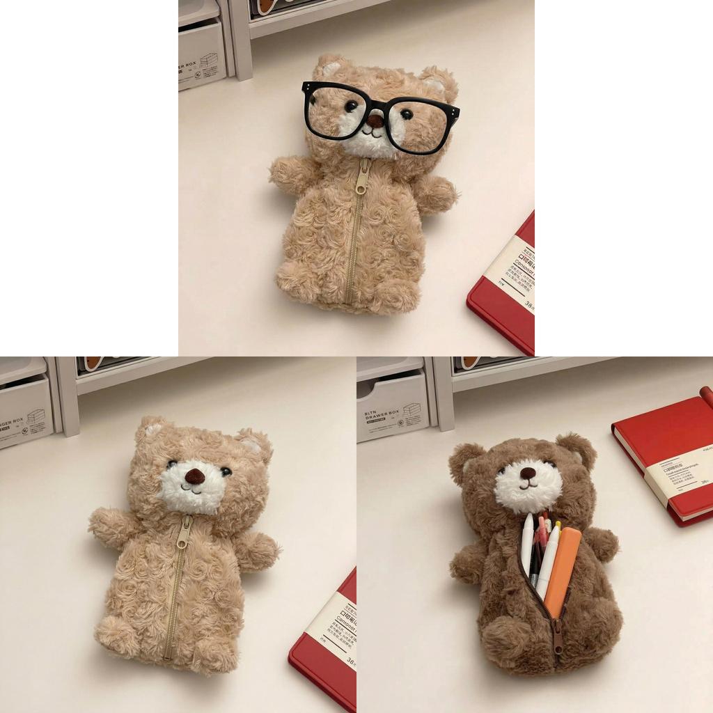 Teddy Bear Pencil Case With Plush Material For Students And Kids
