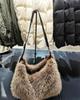 JIAERDI Vintage Khaki Handtasche Damen 2025 Modisch Große Kapazität Weiche Plüsch-Tragetasche Damen Retro Lässige Umhängetasche Y2k