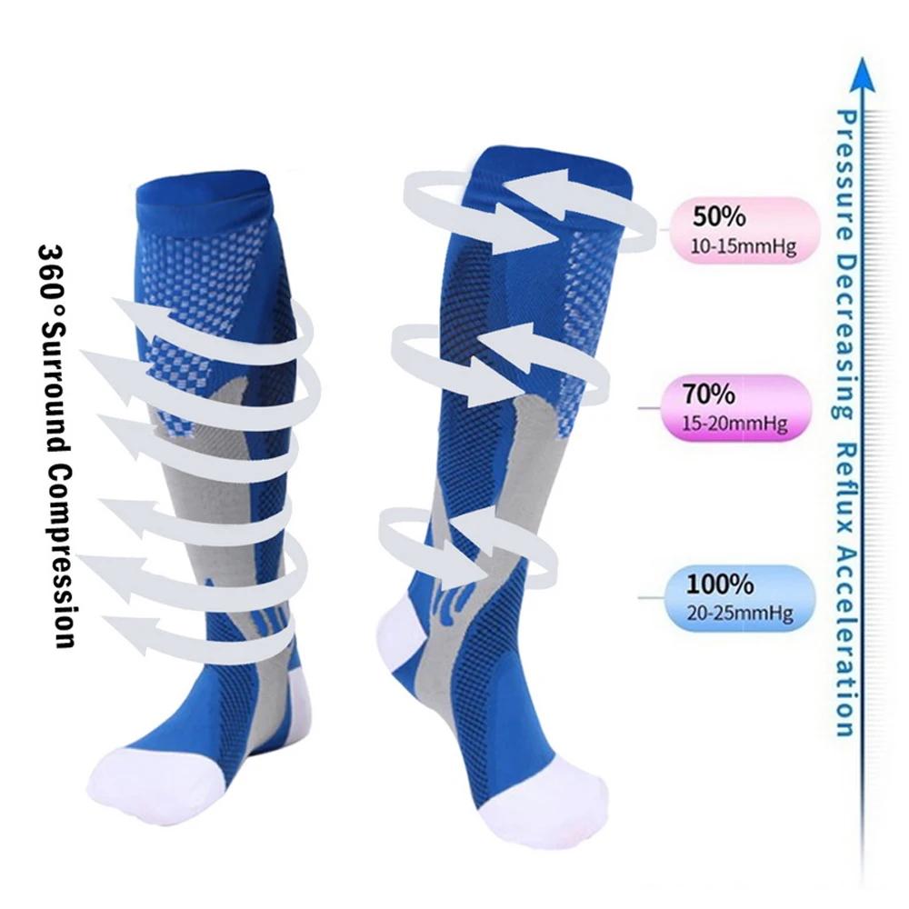1 Pair Compression Socks for Men Women 20-30mmhg Knee High Support for Sports Nurses Circulation Flight Athletic