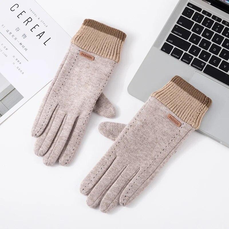 Модные женские шерстяные перчатки, зимние теплые ветрозащитные перчатки с сенсорным экраном, уличные женские осенние перчатки для верховой езды, вождения One Size хаки