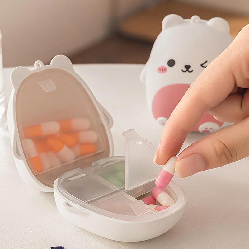 Cute Cartoon Small Bear Portable Double-Layer Compartment Going Out Packed Separately Medicine Storage Plastic Pill Box