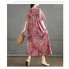 Retro Cotton and Linen Round Neck Short Sleeved Dress for Women, Loose A-line Skirt