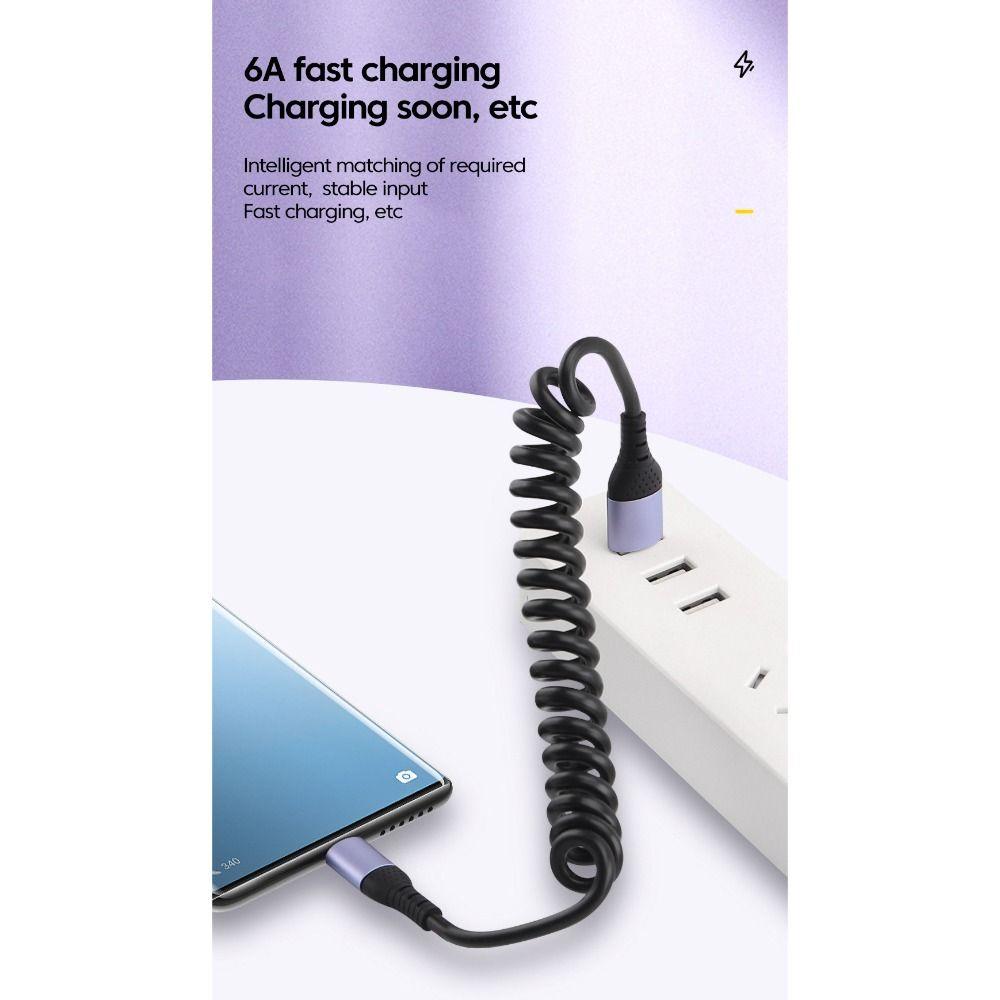 6A 66W Spring Short Charging Cable Retractable USB C To Type C Cable for iPhone Car Power Bank