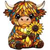 Lampe Vache des Highlands Tournesol Faite à la Main, Lampe de Chevet Vache des Highlands en Vitrail, Veilleuse Animale 3D pour Bureau Maison Chambre Salon Décor de Bureau