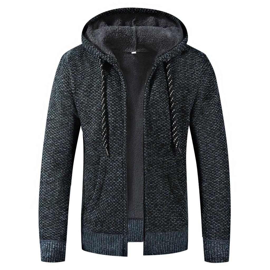 Men's Plush And Thick Solid Color Sweater Men's Clothing Jacket Hooded Cardigan