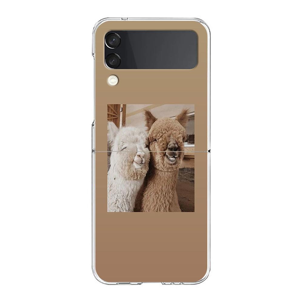 Phone Case For Samsung Galaxy Z Flip 3 4 5 Hard Folding Clear PC Bumper Kawaii Alpaca lovely For Samsung Z Flip 6 Back Cover