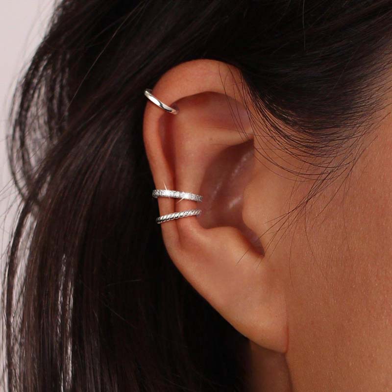 

3Pcs/Set Fashion Gold Color Crystal Clip Earrings for Women Girls Minimalist Metal C-shaped Fake Piercing Ear Cuff Ear Zircon медный