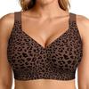 Plus Size Polka Dot Leopard Seamless Wirefree Bra Wide Strap Bust With Padded Cups