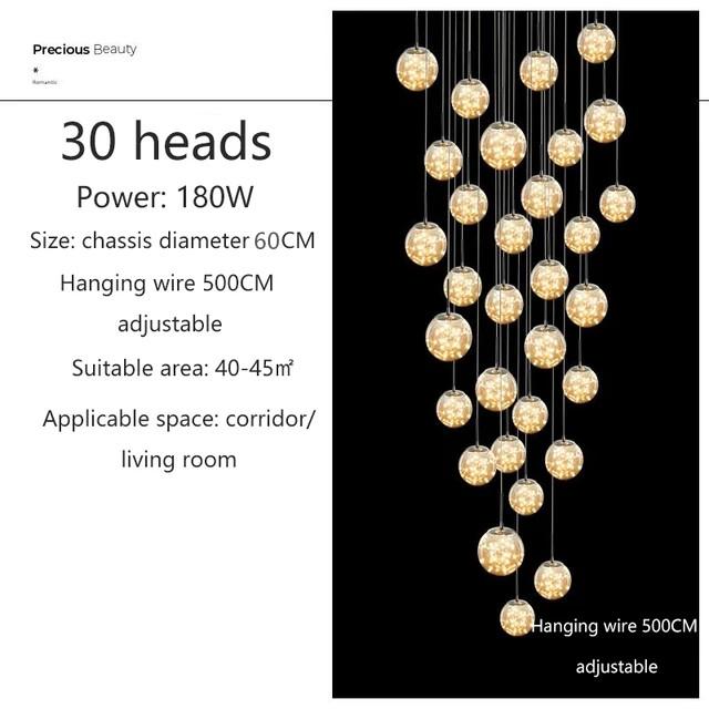 Modern LED Chandelier Glass Ball Dimmable Pendant Lamp for Staircase Living Room Home Decor Suspension Lighting Design Lusters