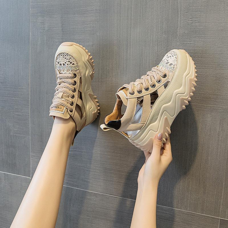 Leather Daddy Shoes Women's Retro Inner Elevation Casual Sports Platform Sandals