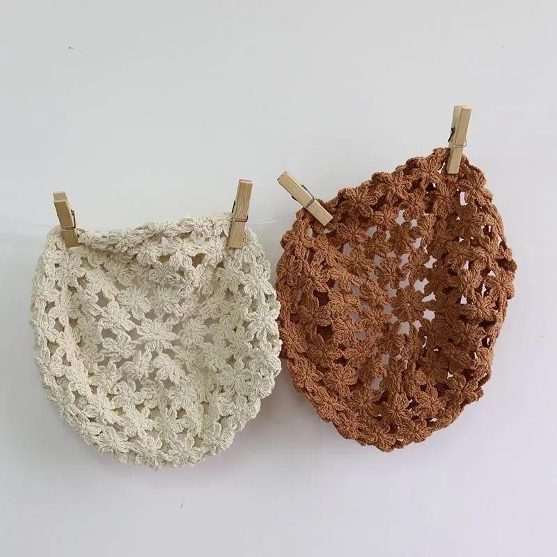 Hollow Breathable Knitting Beret Caps for Women Spring Summer Handmade Hook Flower Design Artist Hat Fashion Mushroom Hat