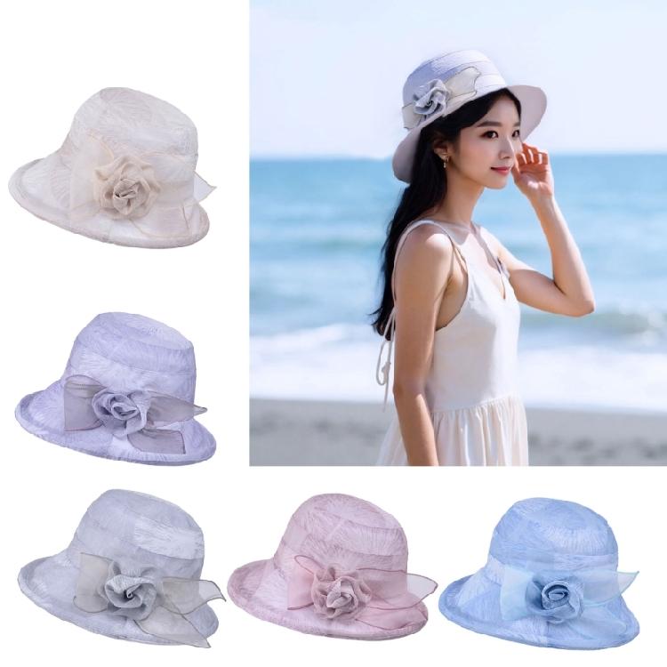 Women's Breathable Sun Hat with Delicate Flower Decoration Foldable and Convenient for Everyday Wear and Travel