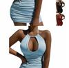 Thai Lace-Up Halter Backless Pleated Bodycon Dress for Women
