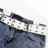 Trendy Double-Breasted Canvas & Rivet Belt - Casual Hollowed-Out Denim Belt with Leather Accents
