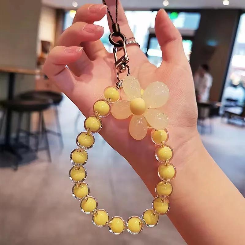 Phone Anti-lost Lanyard Key Short Wrist Pendant Macaron Round Bead Pendant Women's Hand-held Chain Mobile Phone Lanyard