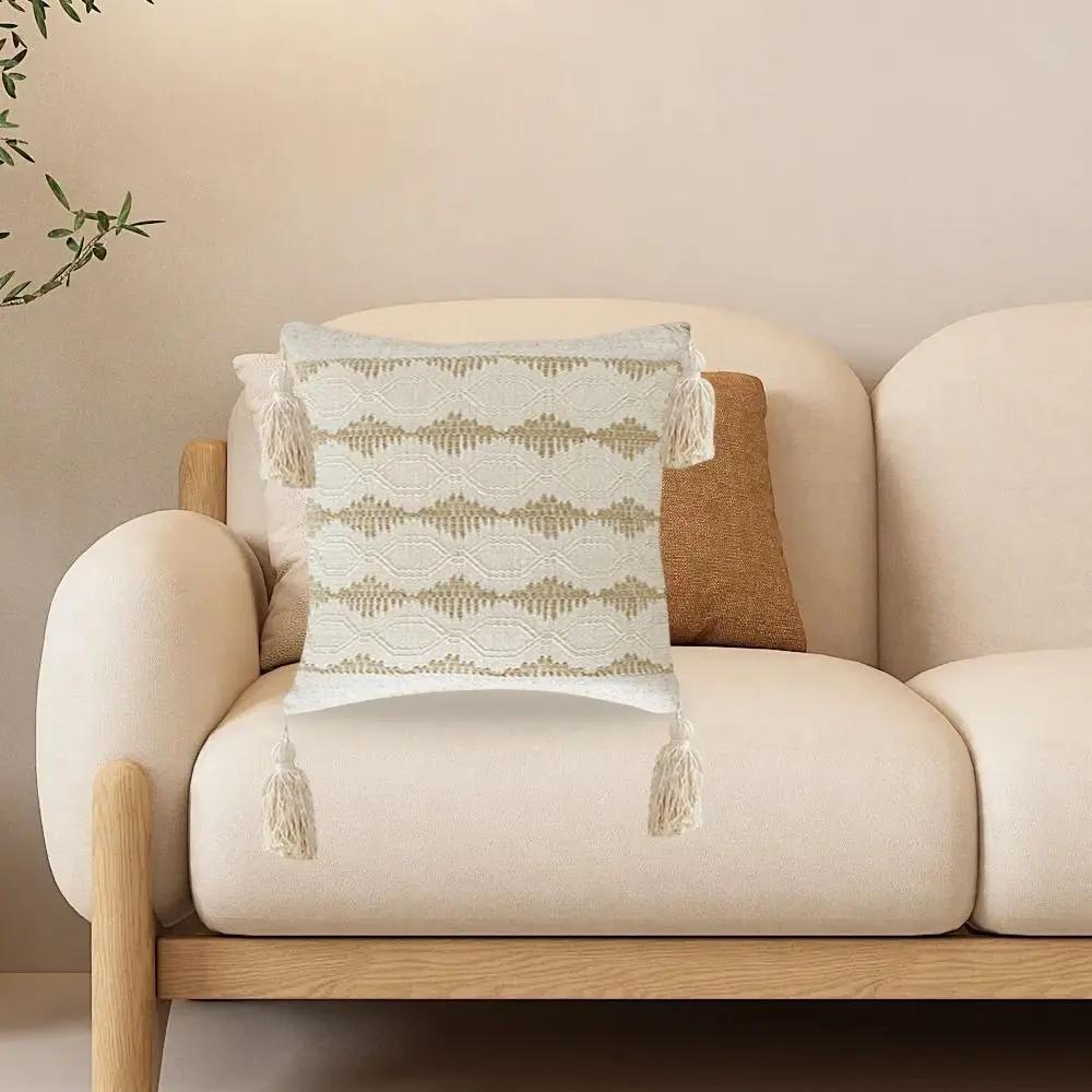 New Rustic Retro Lumbar Pillow Cover with Tassels Cotton Linen Boho Pillow Case Decorative Cushion Covers Home Decor