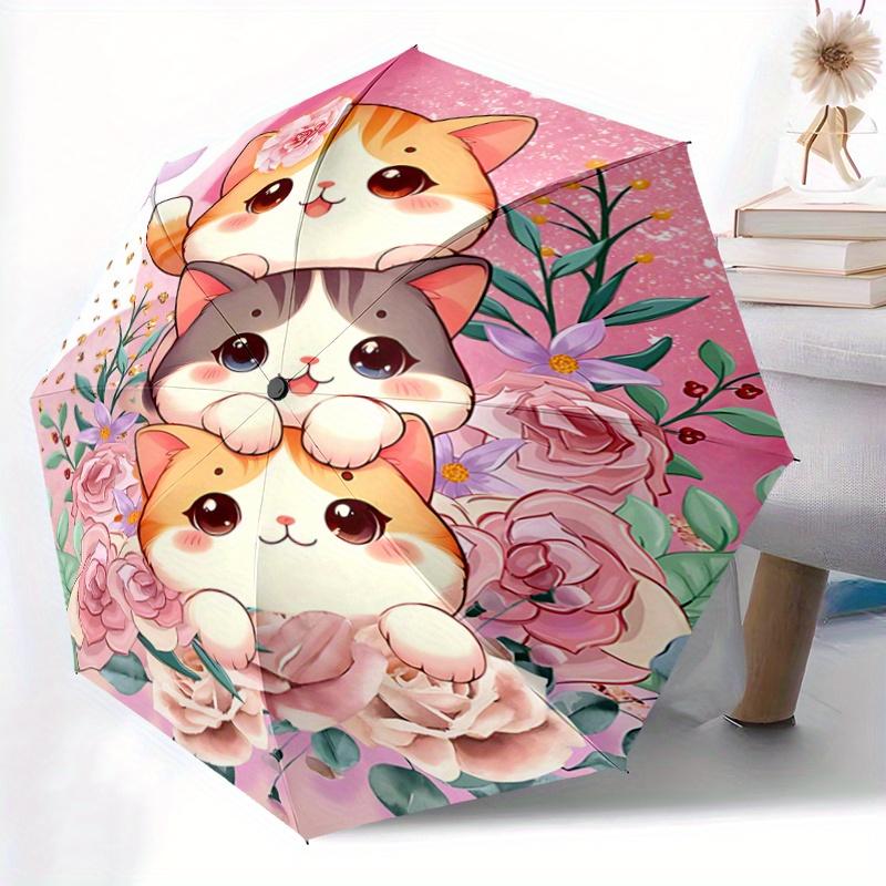 1pc Three Cute Cats Ideas Automatic Folding Umbrella - 3 Folding Design, Vivid Cartoon Pattern, Suitable for Outdoor Activities, A Gift for Fans