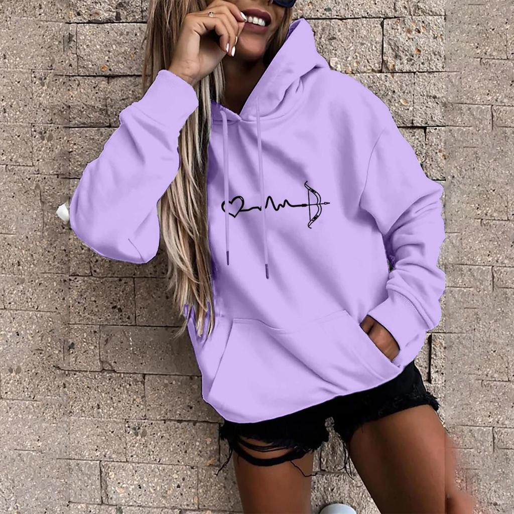 Women's Fashion Casual Fun Print Hooded Sweatshirt Loose Sports Tops Pullover