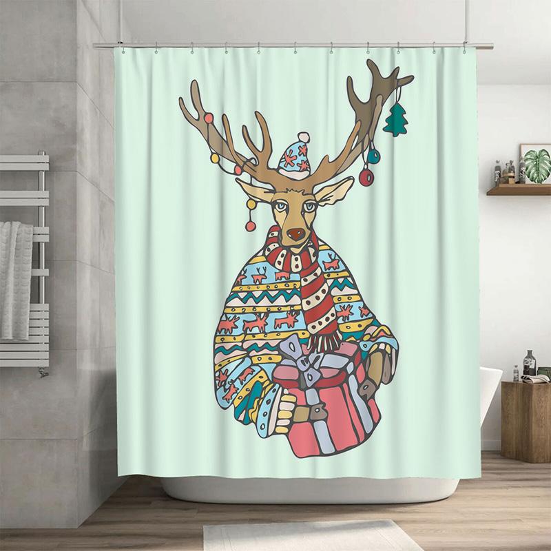 

TU Cute Reindeer Christmas Shower Curtain Festive Holiday Forest Animal Bathroom Decor Waterproof Home Decor Gift Idea Holiday S 90x180cm35x71in