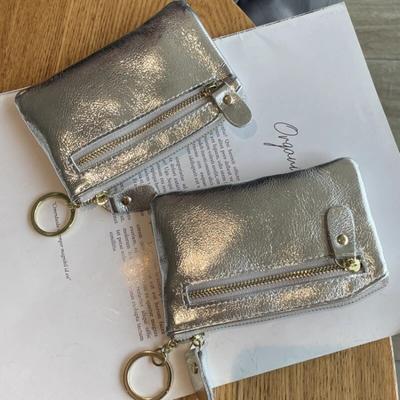 Módní Genuine Leather Peněženka na mince se zipem Mini roztomilá stříbrná peněženka pro ženy Přenosná taštička organizér na klíče karty mince