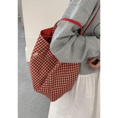 College Style Plaid Canvas Bag Women's New Fashion Tote Bag Casual Large-capacity Shopping Bag Bag