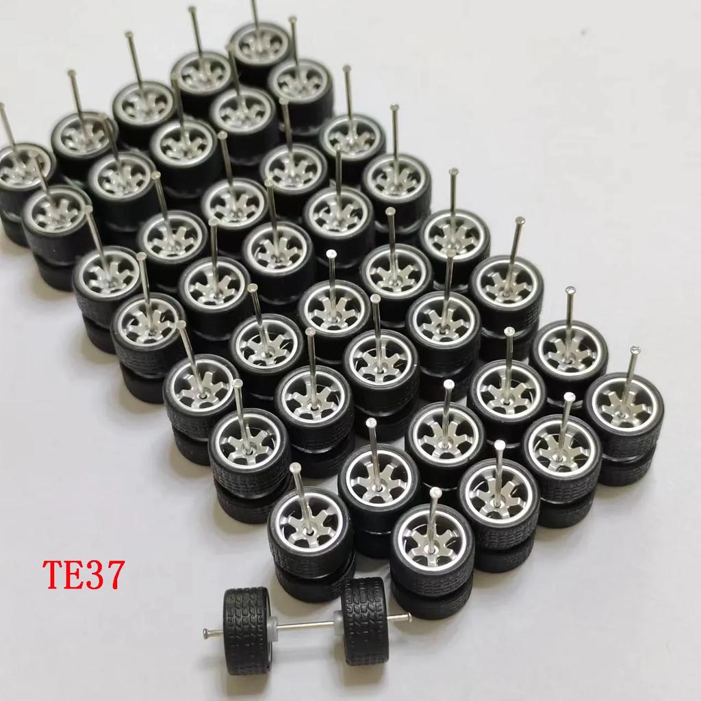 20Sets 1/64 Alloy Car Model Wheels TE37 Mini Wheel with Textured Tire Tyres Spare Parts Diameter 11mm