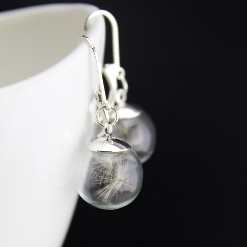 Fashion Dried Flower Earrings Jewelry Natural Dandelion Glass Ball Charm Earrings For Women Jewelry Gifts