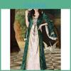 Vestido Longo Medieval de Corte com Tecido de Veludo Costurado e Mangas Lanterna Para Festas a Fantasia