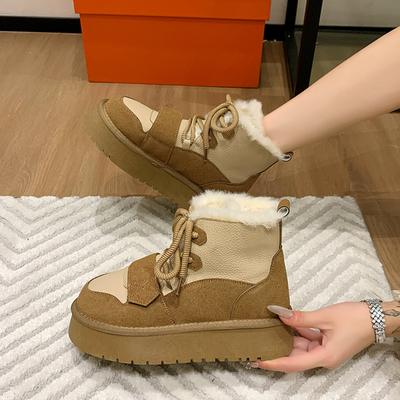 Mode Hiver Épaissies Bottes de Neige pour Femmes Semelle Épaissie Intégrée Augmentation de la Hauteur Chaussures Chaudes en Coton Chaussures de Luxe pour Femmes Nouvelles Bottines
