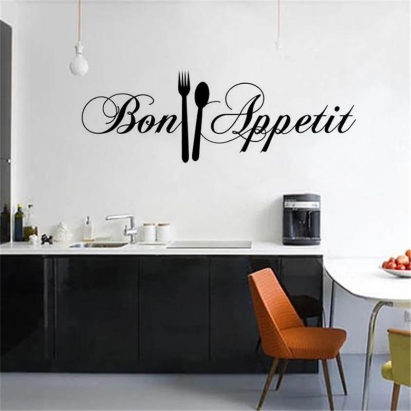 1PC 58*18CM Kitchen Bon Appetit Wall Sticker DIY Knife and Fork Removable Wall Decal Family Home Sticker Mural Art Home Decor
