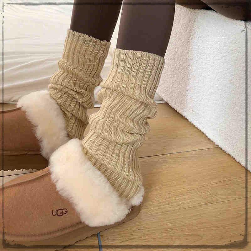 Women's Korean Style Knit Wool Leg Warmers - White Calf Socks for Autumn & Winter