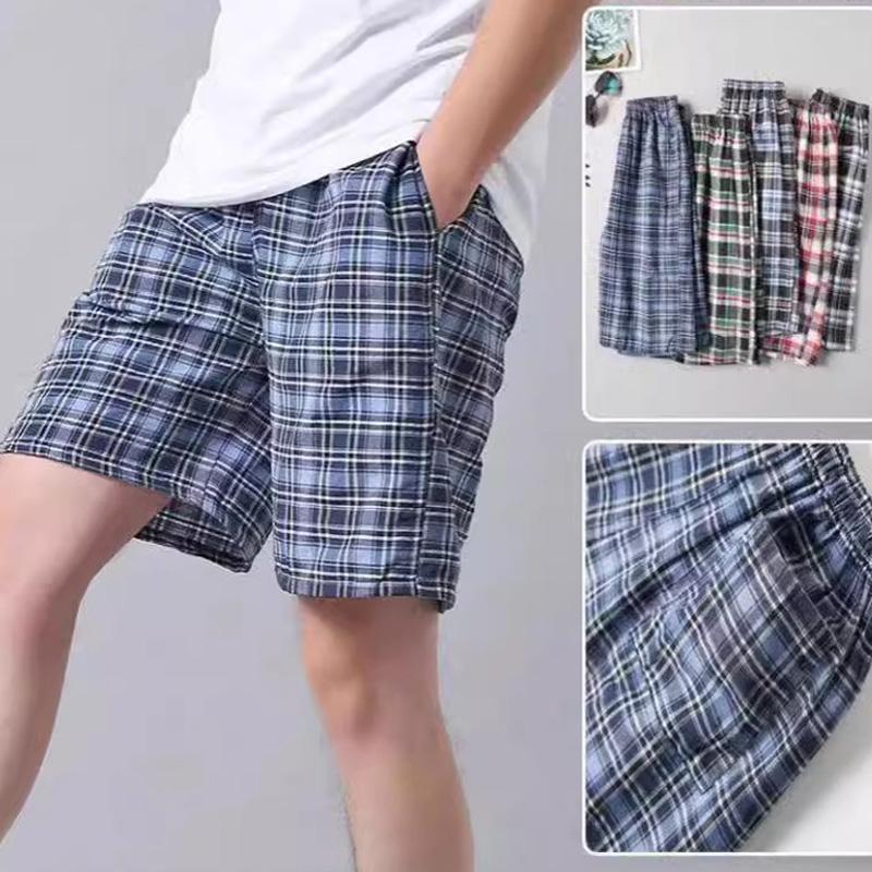 

Men s Loose Cotton Breathable Boxers ShortsElastic Waist Summer Plaid Pajama Pants