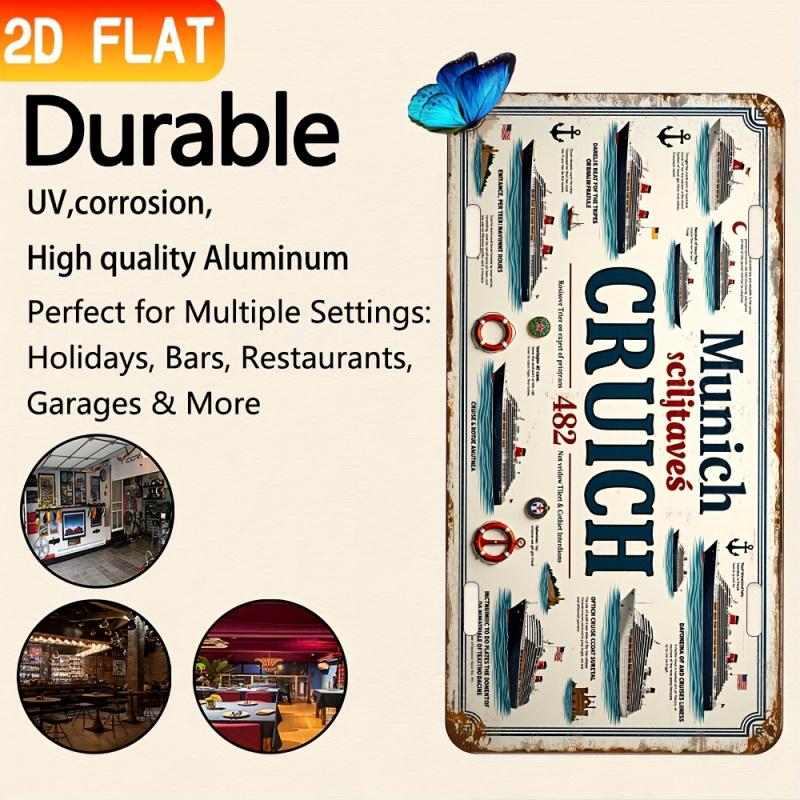 2D Flat, 1pc Vintage Nautical Cruise Ship Metal Sign - 6x12 Inch Waterproof & Dustproof Aluminum Wall Art with Anchor