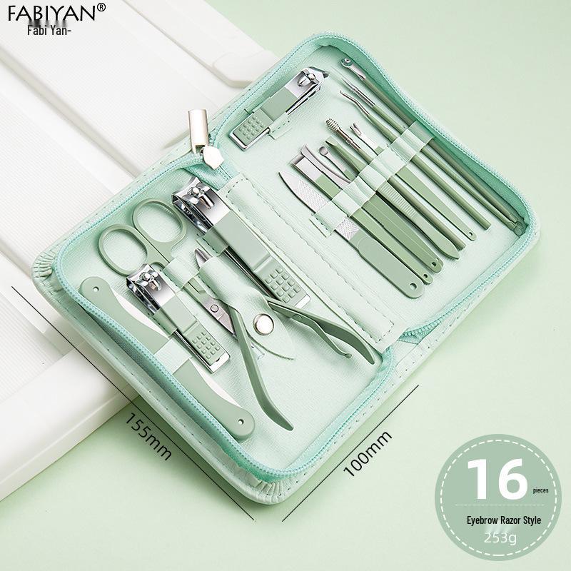 Stainless Steel Manicure Set with Nail Clippers, File, and Tools In Zipper Bag.