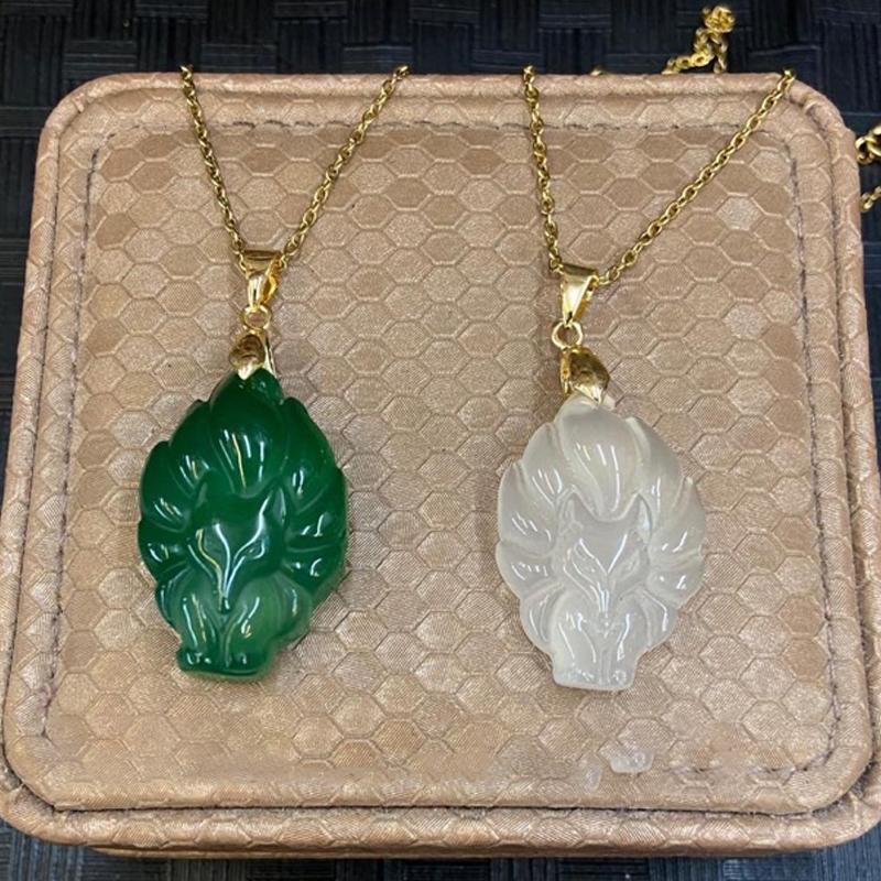 Halskette mit neunschwänzigem Fuchs-Anhänger, Unisex, chinesisches Tier, handgeschnitzter Fuchs, für Männer und Frauen, Glücksbringer, Schmuck, Geschenk