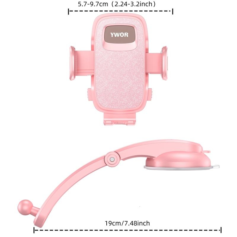 YWOR Pink Car Phone Holder, Universal Phone Mount for Car Dashboard,Super Suction Dash Cellphone Car Mount Stand
